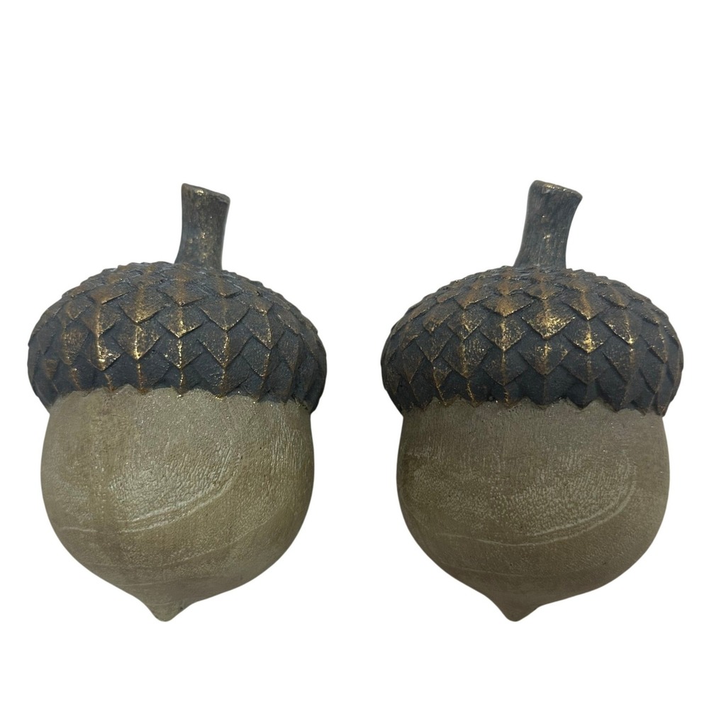 Rustic Oversized Acorn Figurines Set of 2 Bronze Gold Fall Woodland Decor 5"